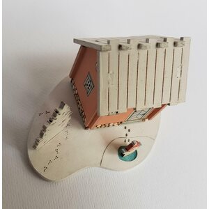 Plywood card - Elf in ice hole