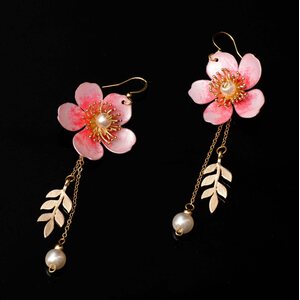 Upcycle with Jing Cherry Blossom Sakura Spring Drop Earrings, pink