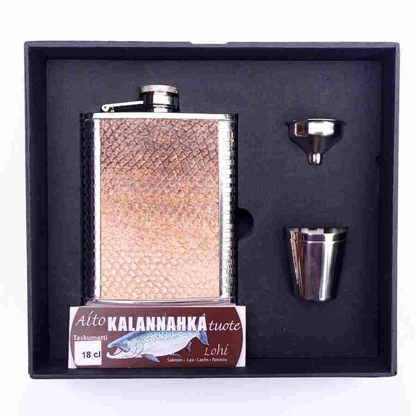 Hip flask 12 cl, salmon skin leather