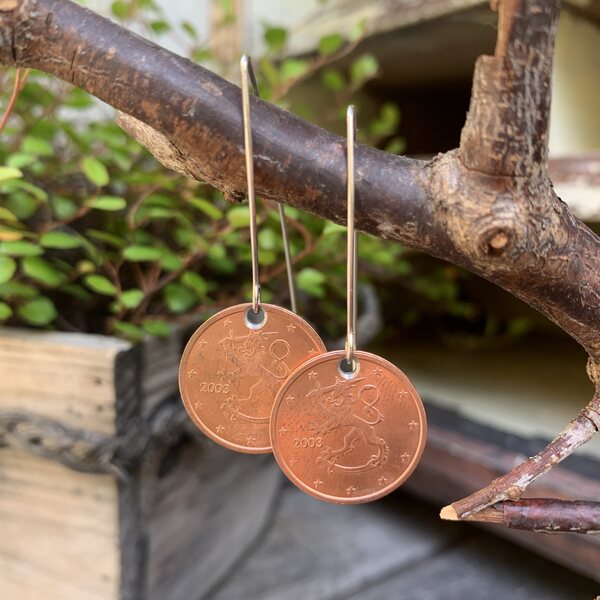 Sagamaa Coin earrings, long (2 cent)